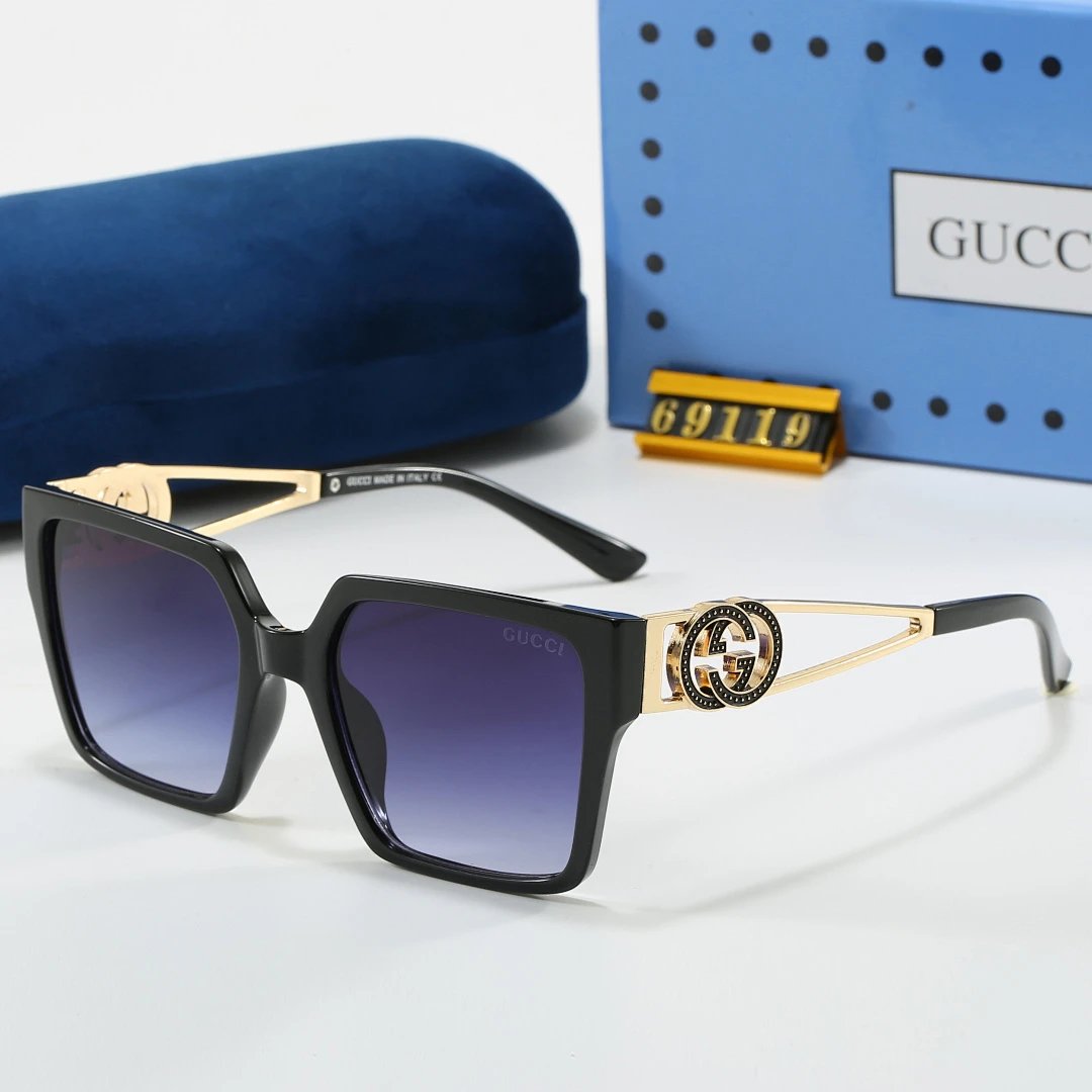 Gucci Blue Tinted Lens Square Sunglasses, Polished Frame Style 25