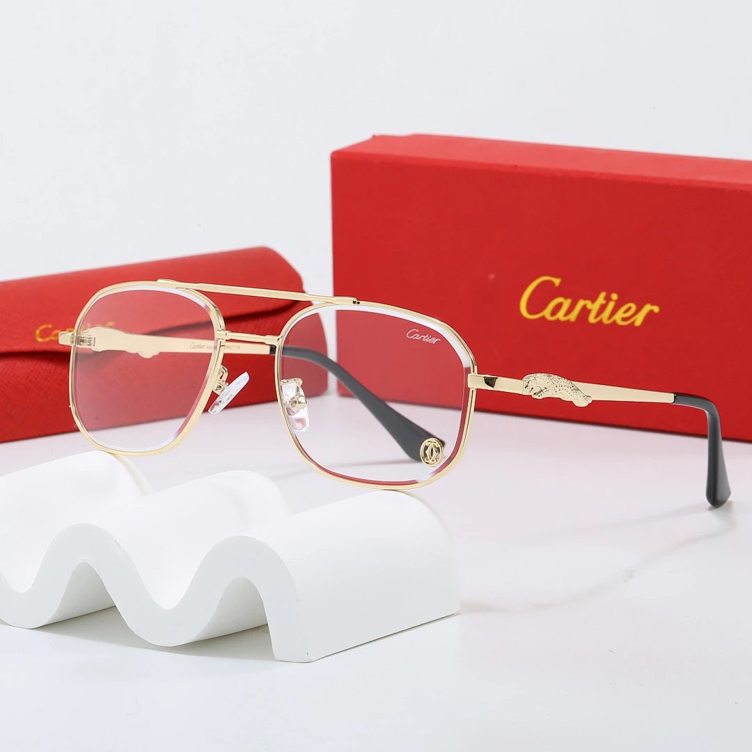 Cartier Red Tinted Lens Geometric Sunglasses, Polished Frame Style 02