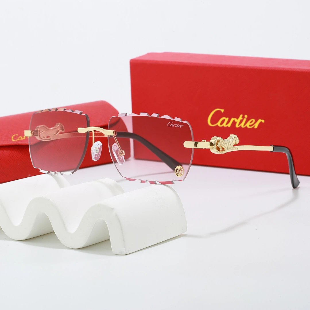 Cartier Red Tinted Lens Geometric Sunglasses, Polished Frame Style 05