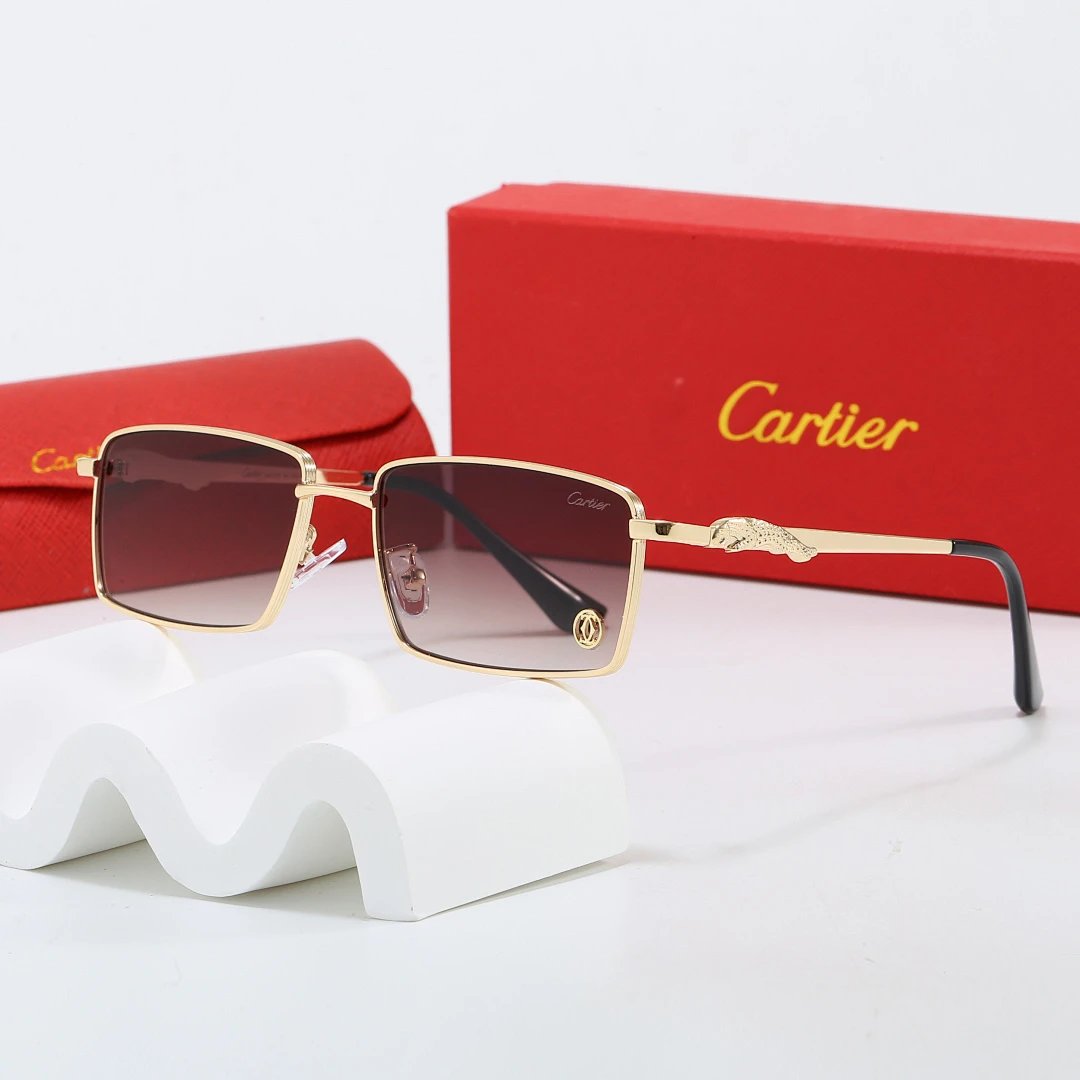 Cartier Red Tinted Lens Geometric Sunglasses, Polished Frame Style 03