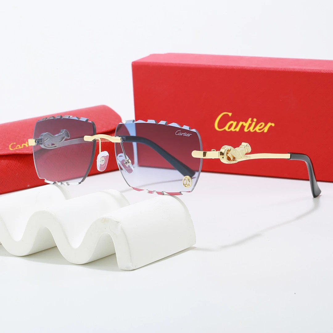 Cartier Red Tinted Lens Geometric Sunglasses, Polished Frame Style 02