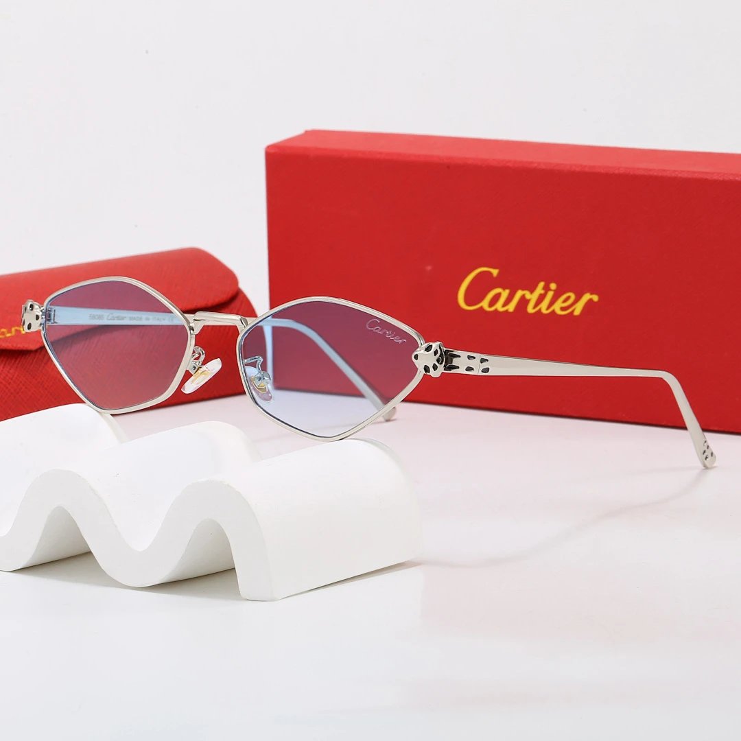 Cartier Red Tinted Lens Geometric Sunglasses, Polished Frame Style 04