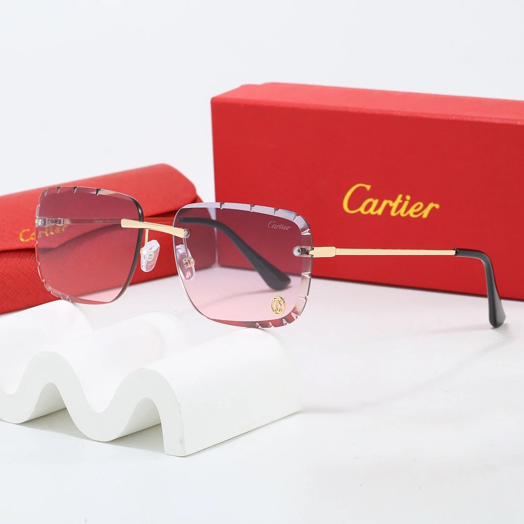 Cartier Red Tinted Lens Geometric Sunglasses, Polished Frame Style 07