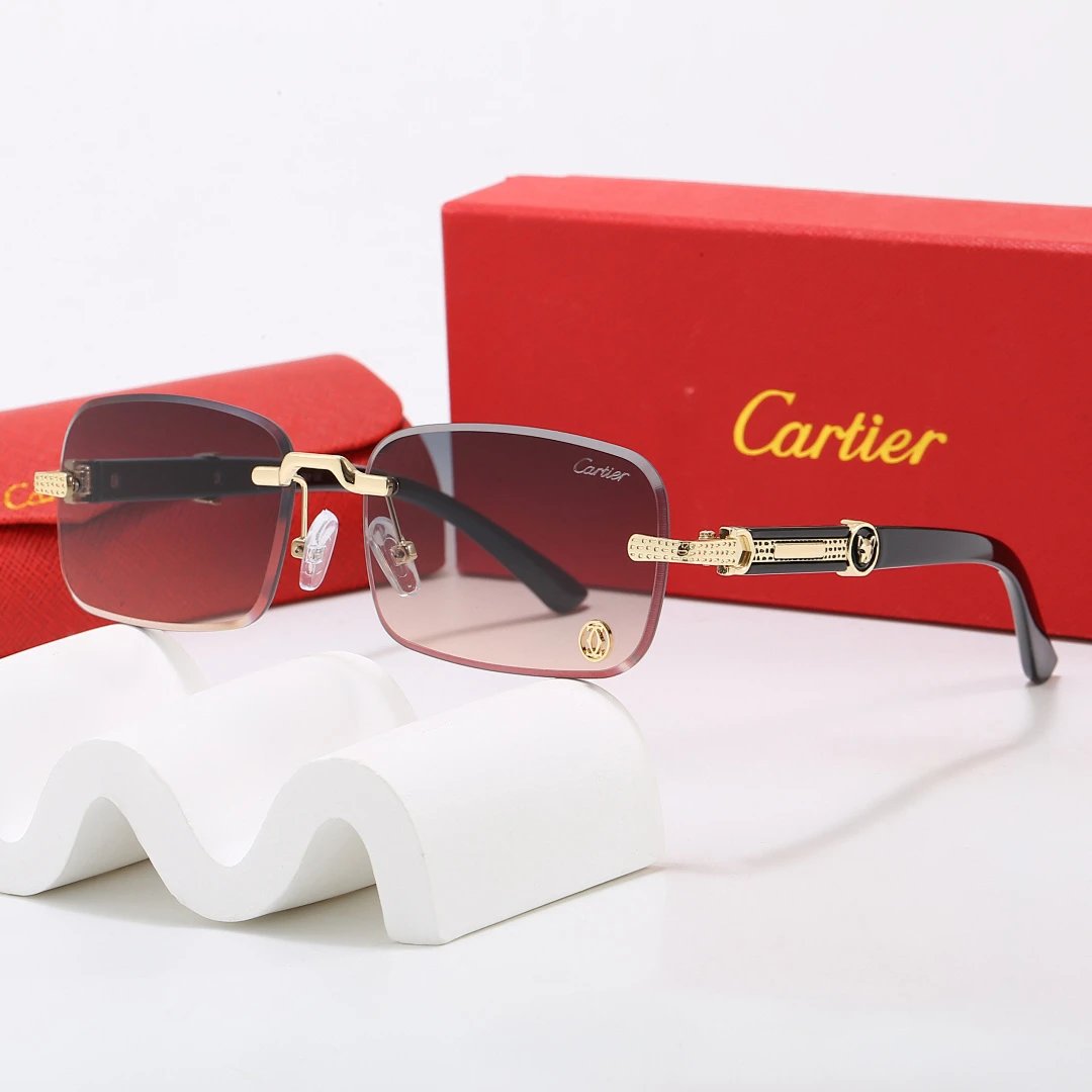 Cartier Red Tinted Lens Geometric Sunglasses, Polished Frame Style 05