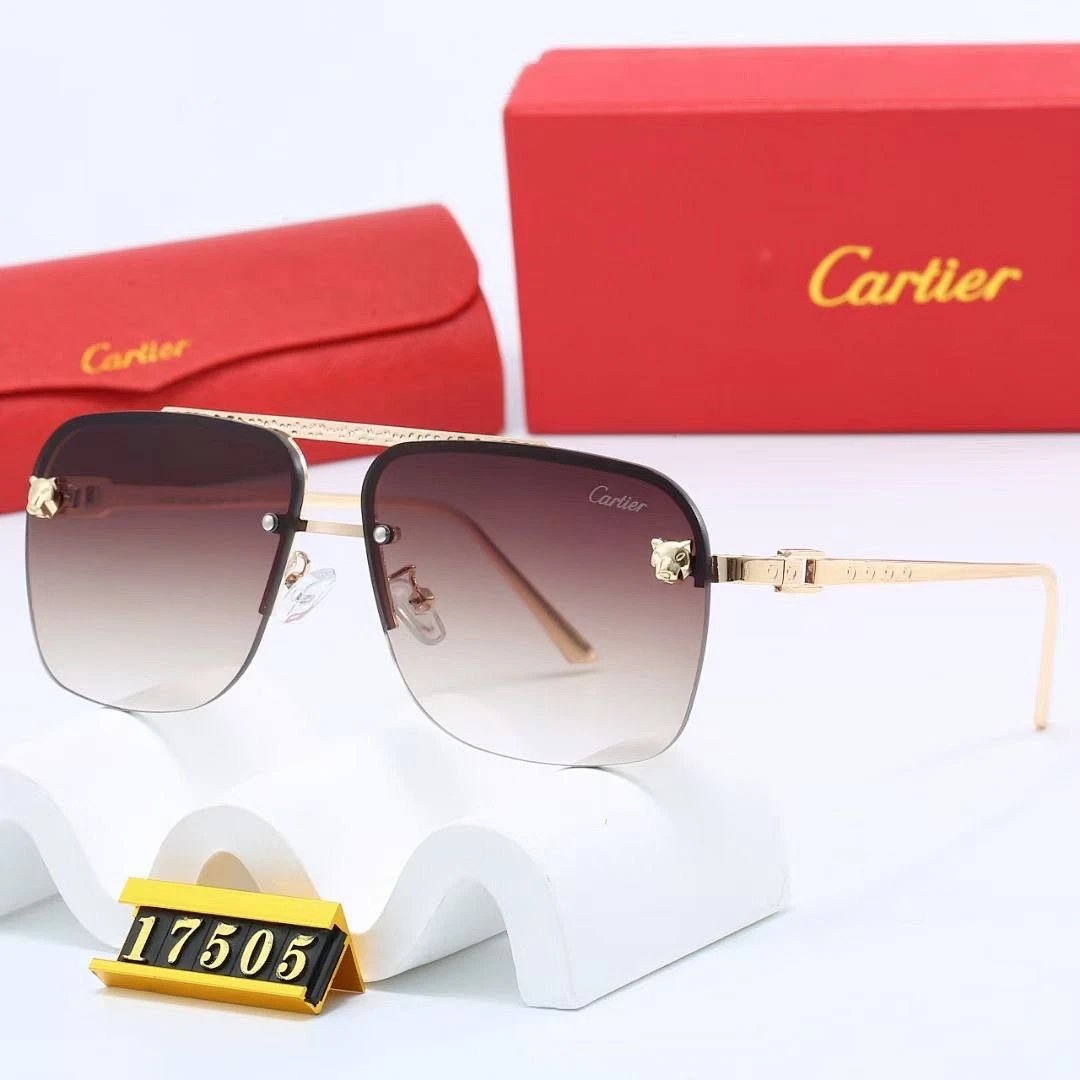 Cartier Brown Tinted Lens Geometric Sunglasses, Polished Frame Style 04