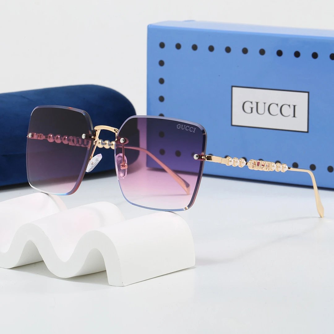 Gucci Blue Tinted Lens Square Sunglasses, Polished Frame Style 27