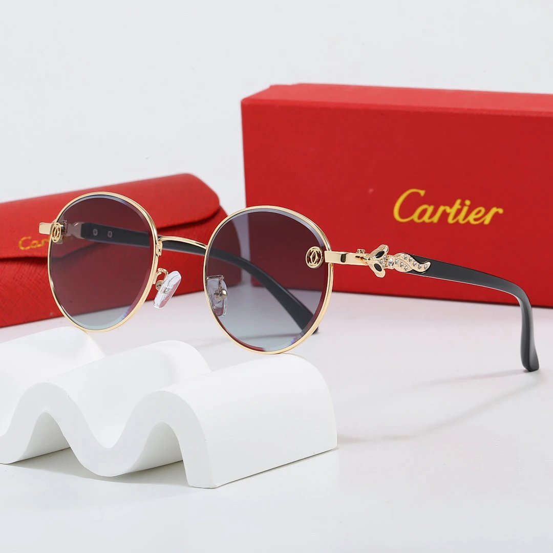 Cartier Red Tinted Lens Geometric Sunglasses, Polished Frame Style 03
