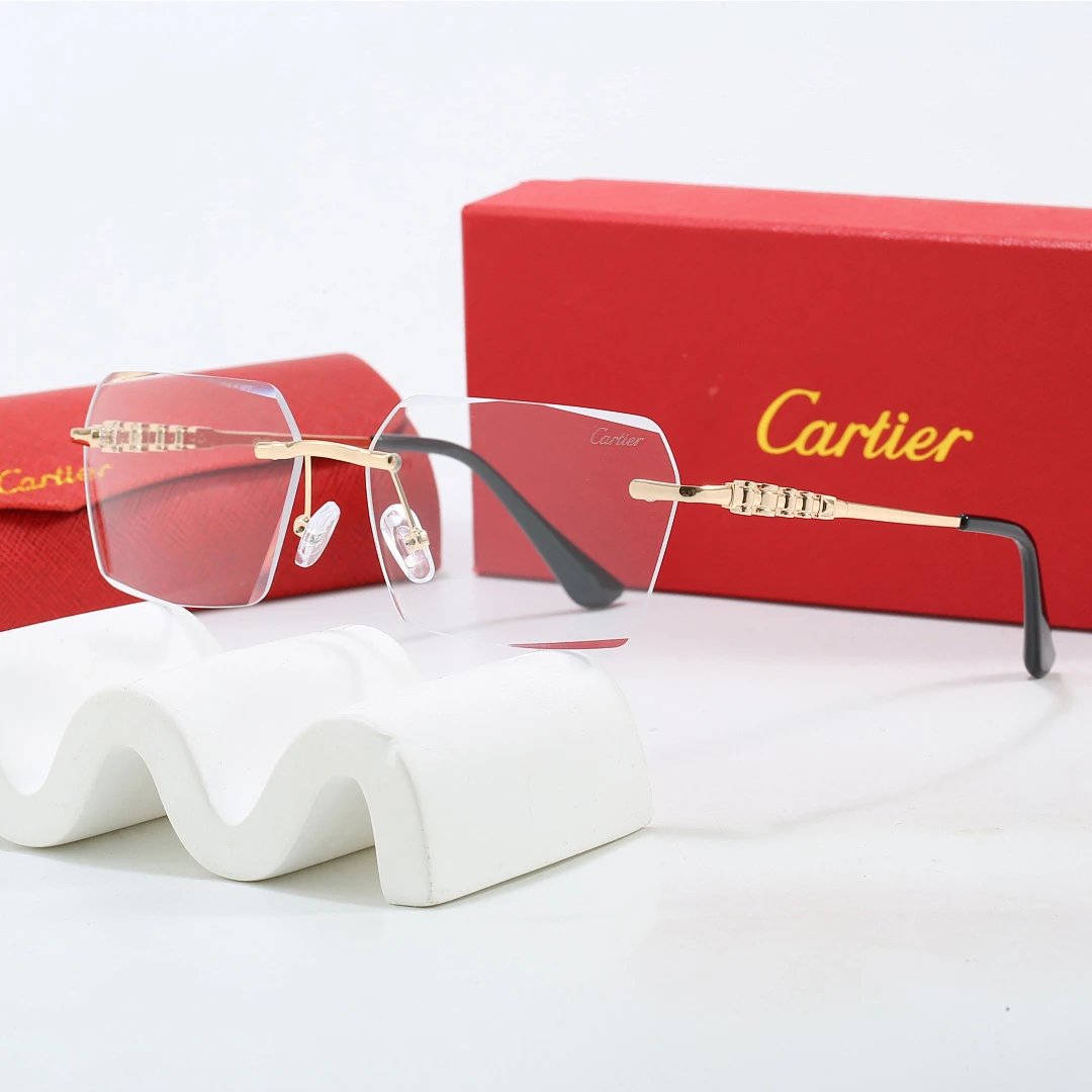 Cartier Tinted Lens Geometric Sunglasses, Polished Frame Style 01