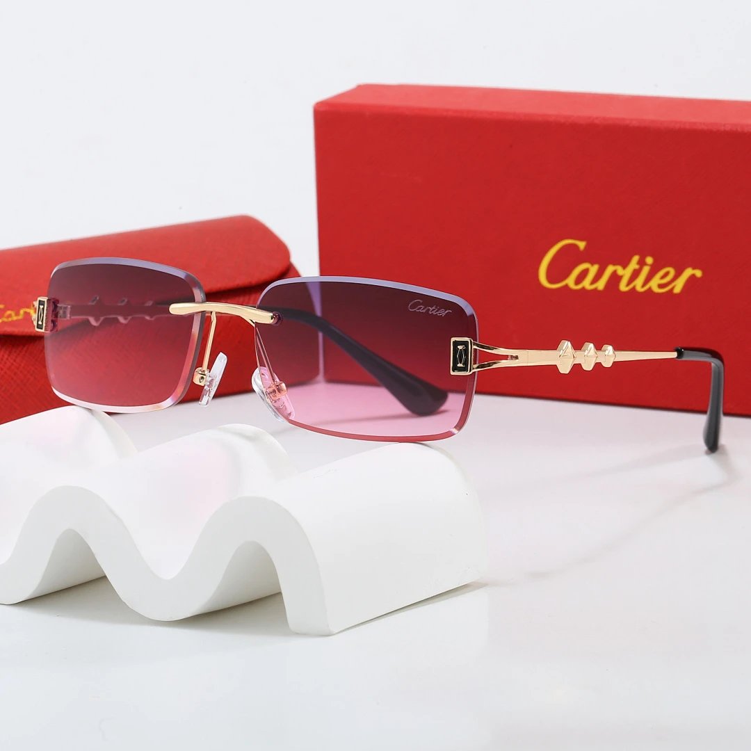 Cartier Red Tinted Lens Geometric Sunglasses, Polished Frame Style 05