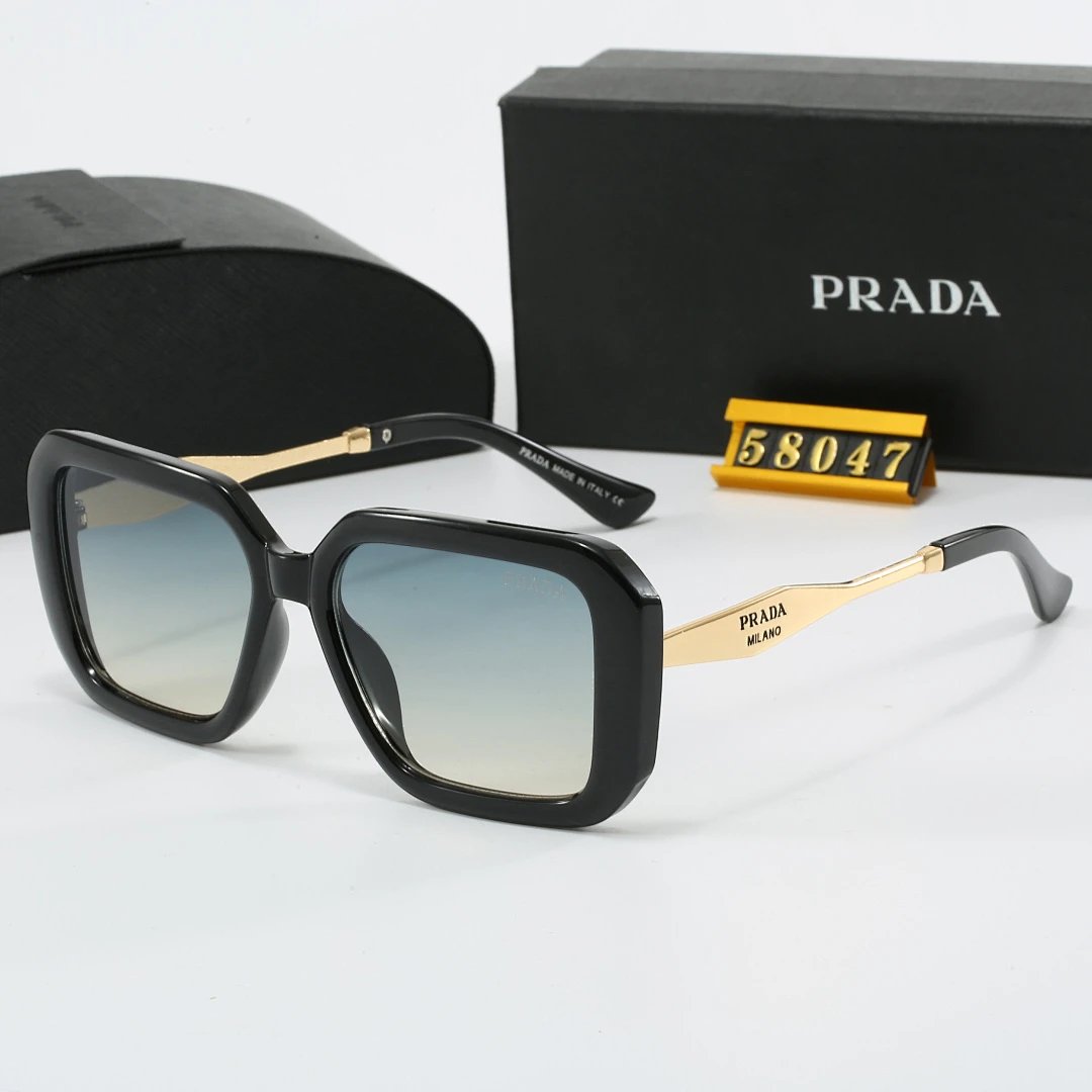 Prada Black Tinted Lens Square Sunglasses, Polished Frame Style 17