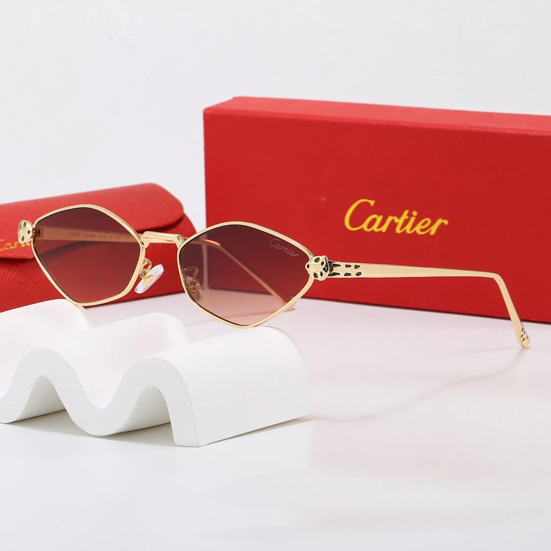 Cartier Red Tinted Lens Geometric Sunglasses, Polished Frame Style 01