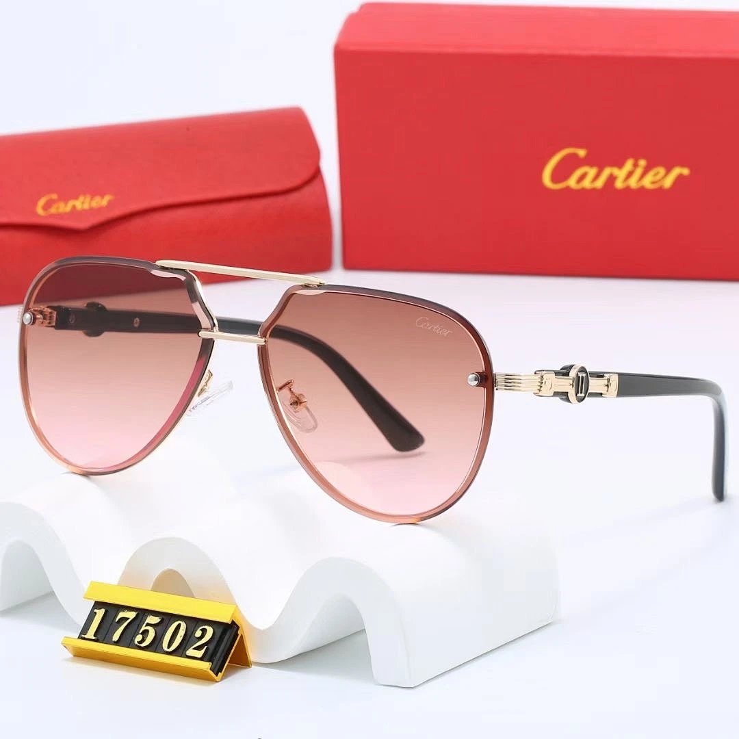 Cartier Red Tinted Lens Geometric Sunglasses, Polished Frame Style 32
