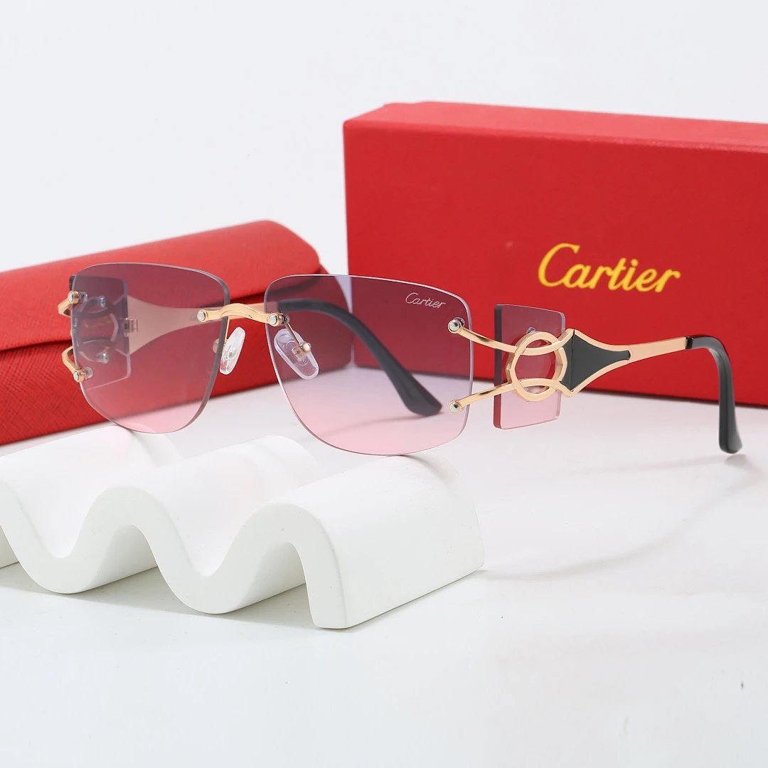 Cartier Red Tinted Lens Geometric Sunglasses, Polished Frame Style 04
