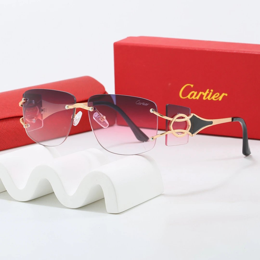 Cartier Red Tinted Lens Geometric Sunglasses, Polished Frame Style 02