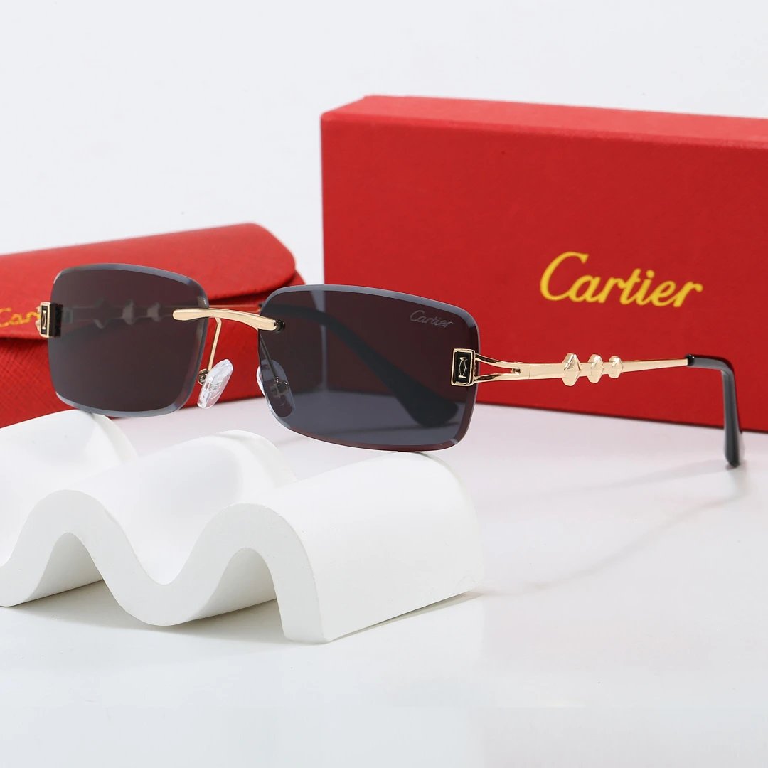Cartier Red Tinted Lens Geometric Sunglasses, Polished Frame Style 02