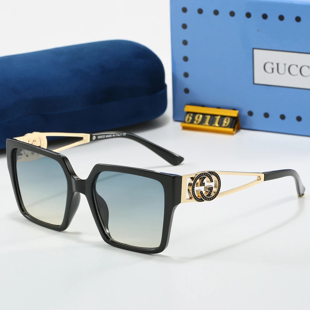 Gucci Blue Tinted Lens Square Sunglasses, Polished Frame Style 26