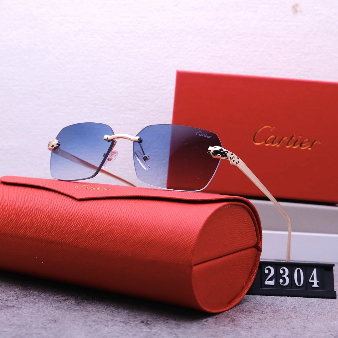 Cartier Tinted Lens Geometric Sunglasses, Polished Frame Style 04