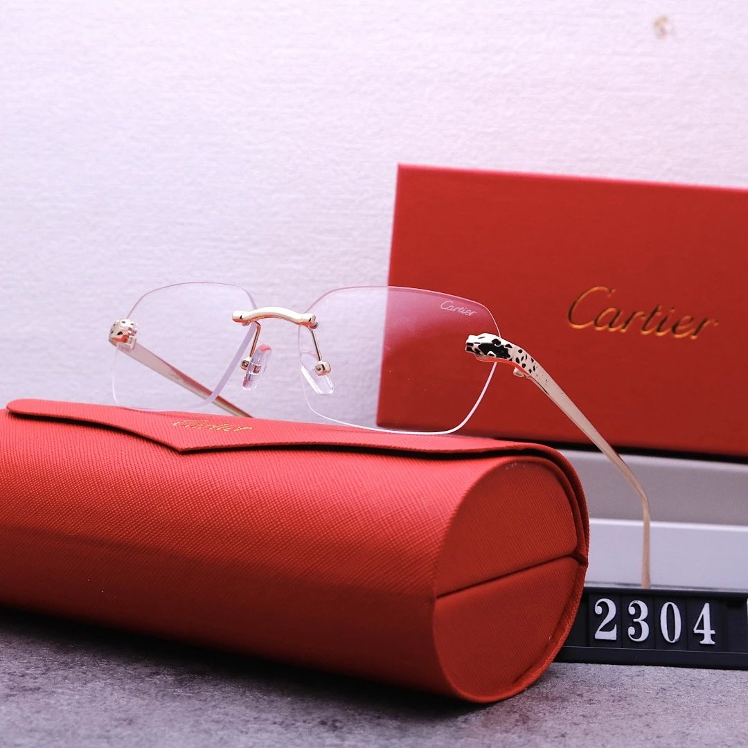 Cartier Tinted Lens Geometric Sunglasses, Polished Frame Style 03