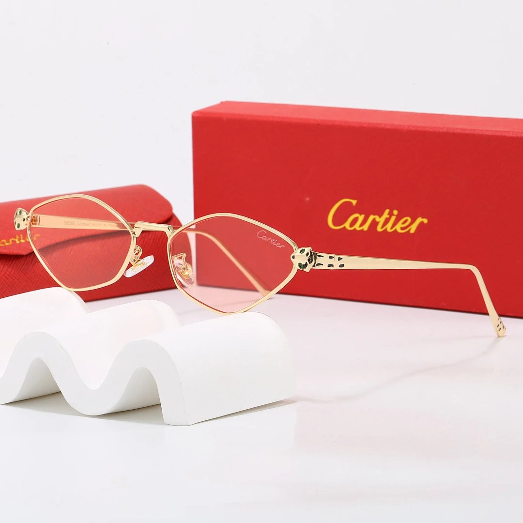 Cartier Red Tinted Lens Geometric Sunglasses, Polished Frame Style 08