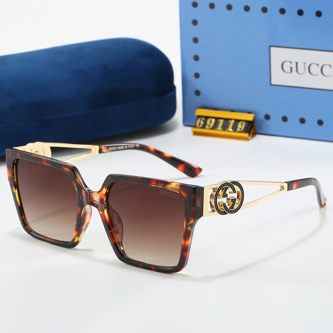 Gucci Black Tinted Lens Square Sunglasses, Polished Frame Style 24