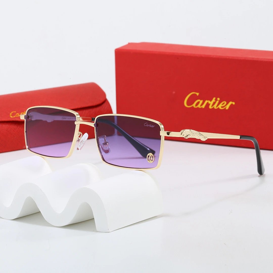 Cartier Red Tinted Lens Geometric Sunglasses, Polished Frame Style 02