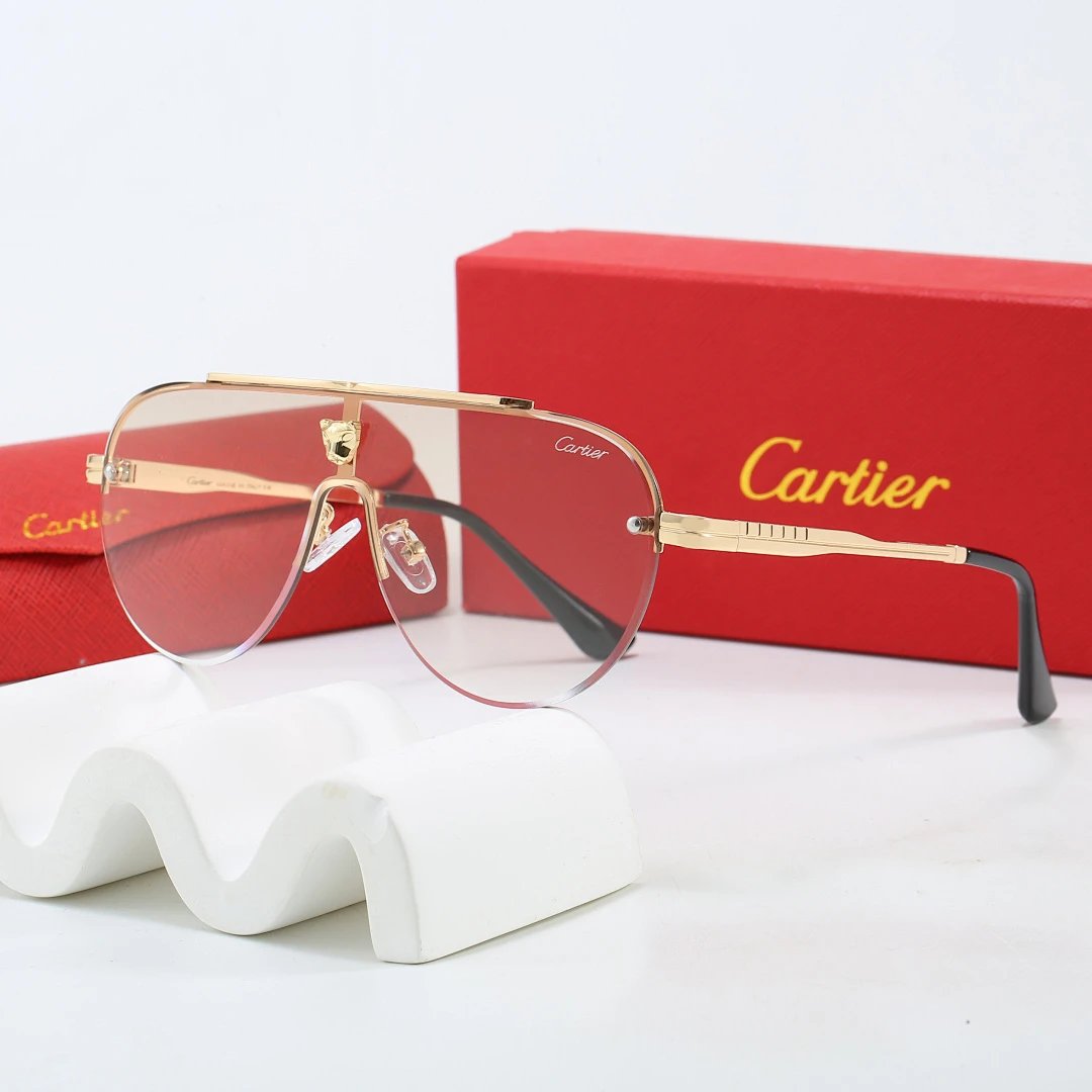 Cartier Red Tinted Lens Geometric Sunglasses, Polished Frame Style 07