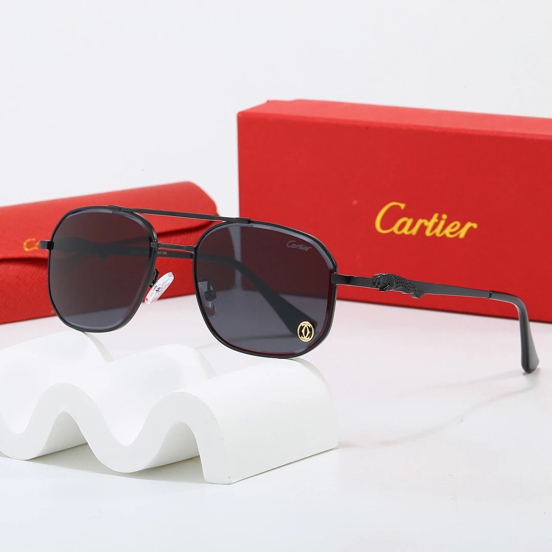 Cartier Red Tinted Lens Geometric Sunglasses, Polished Frame Style 04