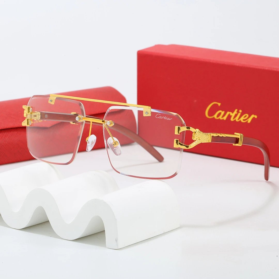 Cartier Red Tinted Lens Geometric Sunglasses, Polished Frame Style 01