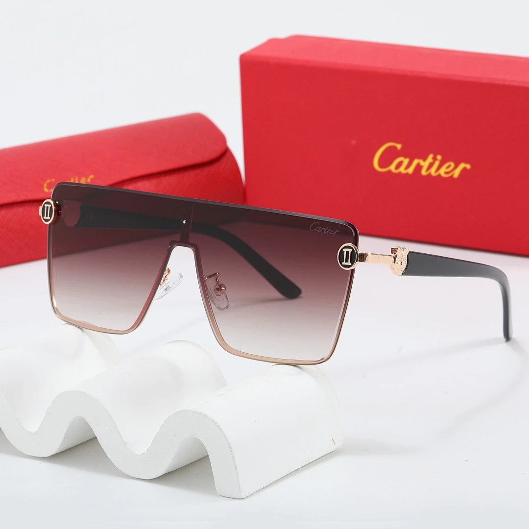 Cartier Red Tinted Lens Geometric Sunglasses, Polished Frame Style 09