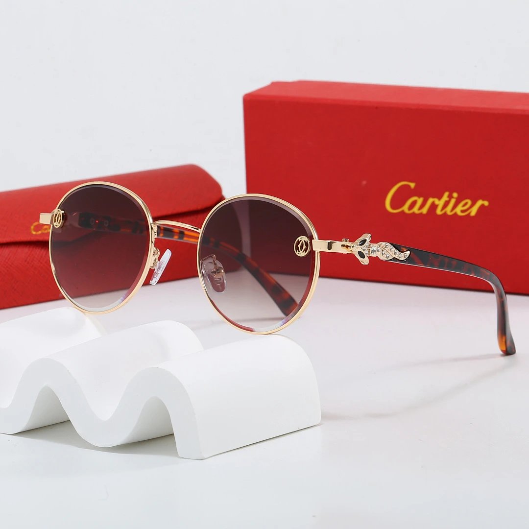 Cartier Red Tinted Lens Geometric Sunglasses, Polished Frame Style 04