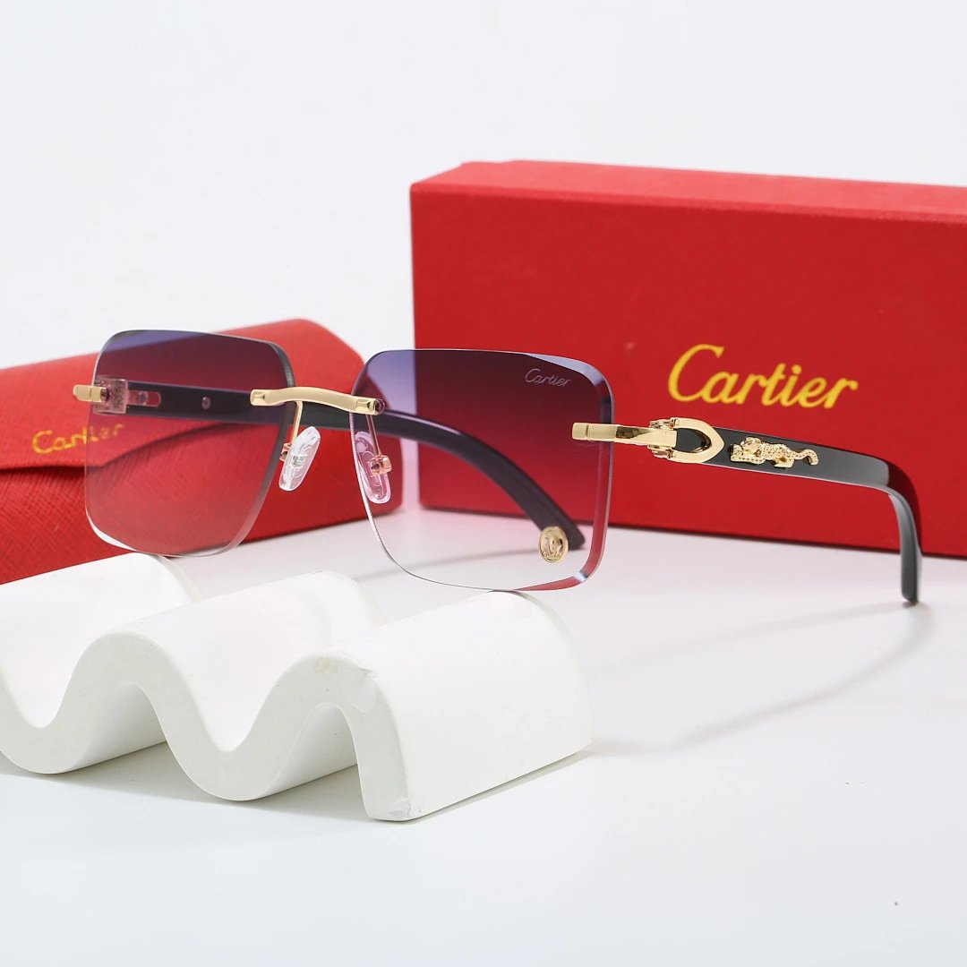 Cartier Red Tinted Lens Geometric Sunglasses, Polished Frame Style 05