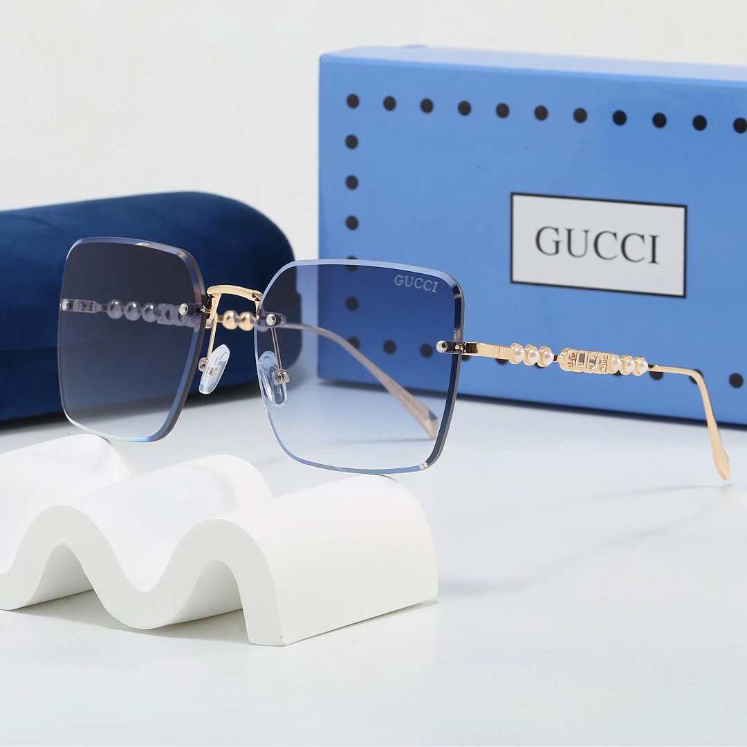 Gucci Blue Tinted Lens Square Sunglasses, Polished Frame Style 26