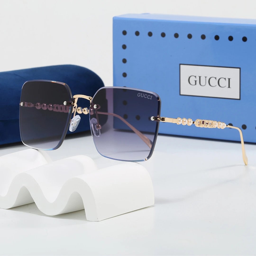 Gucci Blue Tinted Lens Square Sunglasses, Polished Frame Style 23