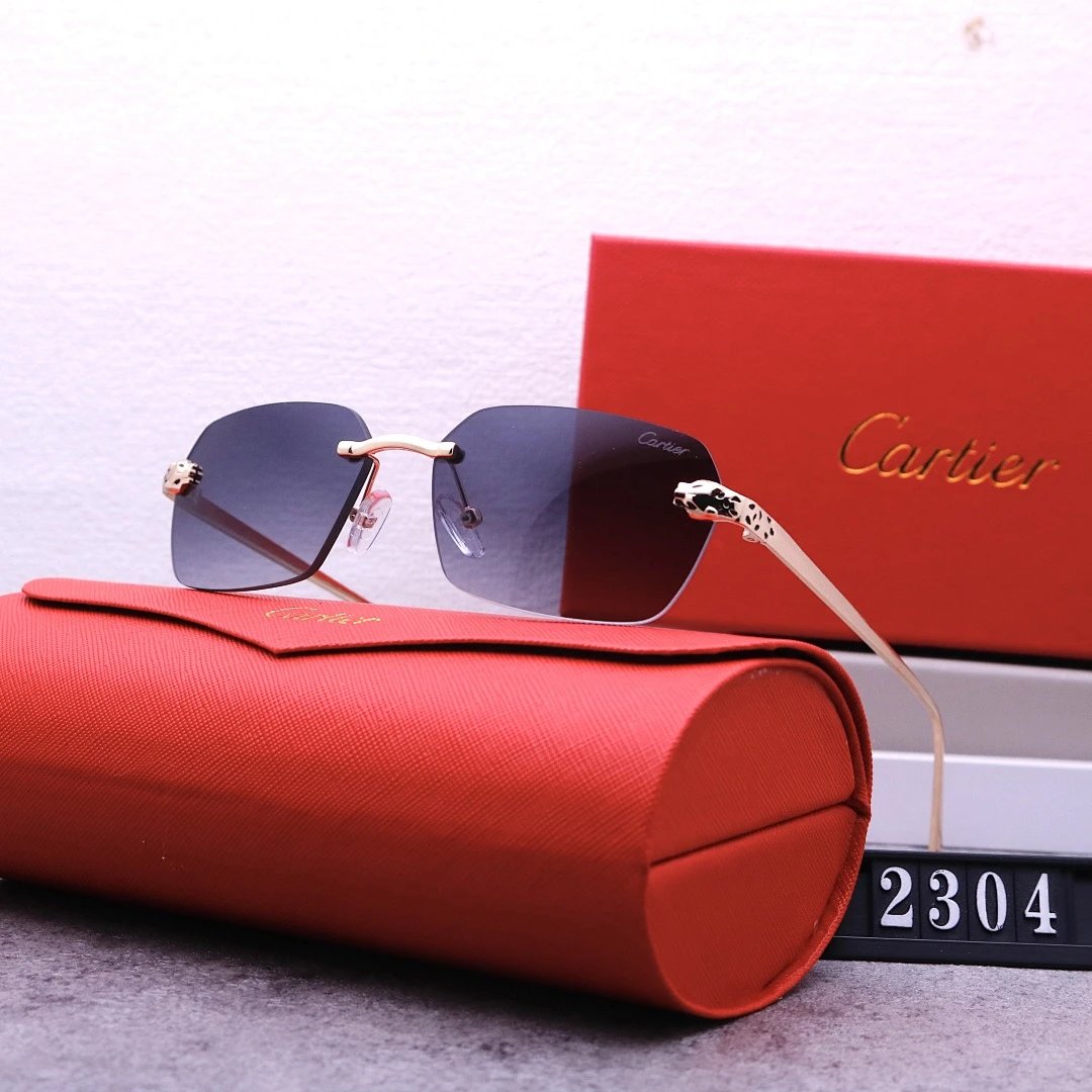 Cartier Tinted Lens Geometric Sunglasses, Polished Frame Style 06