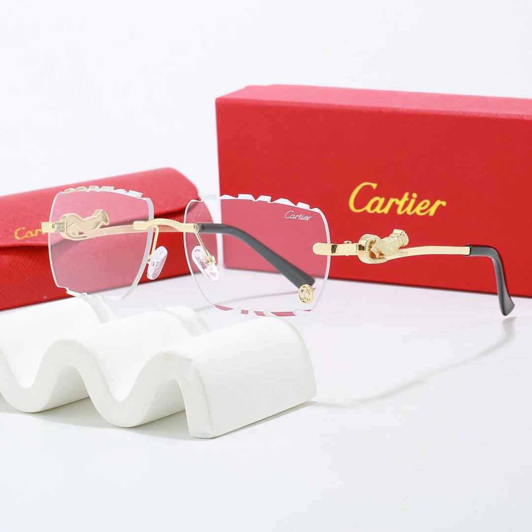 Cartier Red Tinted Lens Geometric Sunglasses, Polished Frame Style 04