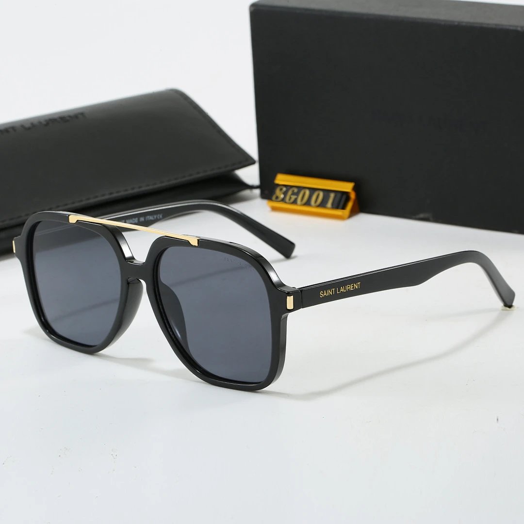 Saint Laurent Black Tinted Lens Square Sunglasses, Polished Frame Style 18