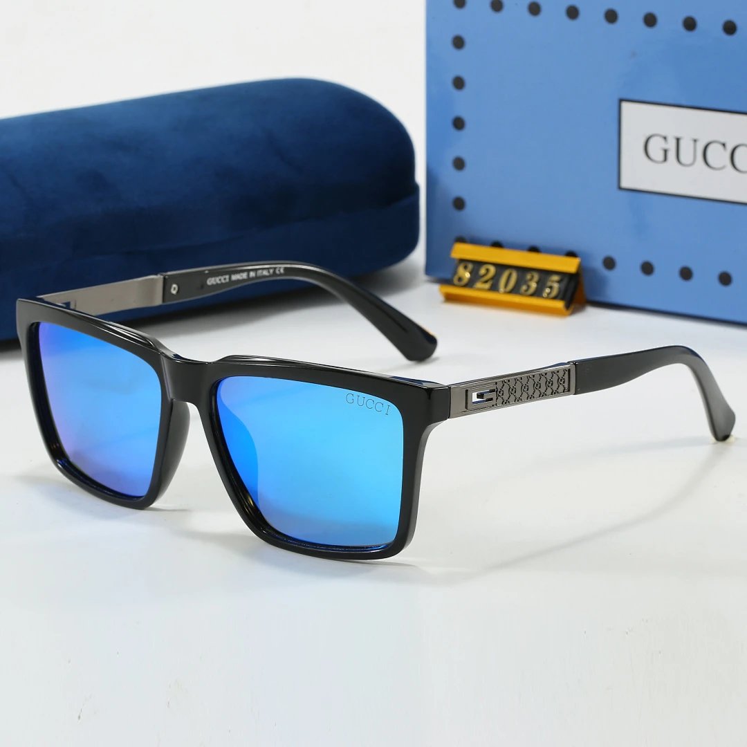 Gucci Blue Tinted Lens Square Sunglasses, Polished Frame Style 35