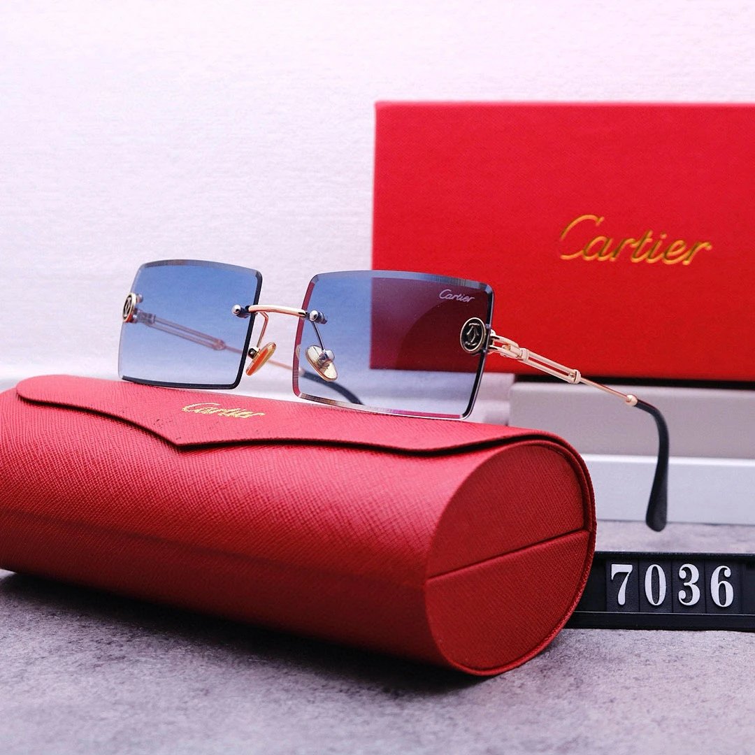 Cartier Red Tinted Lens Geometric Sunglasses, Polished Frame Style 04