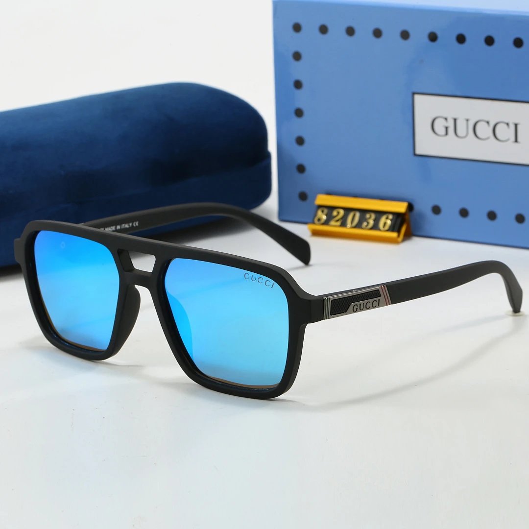 Gucci Blue Tinted Lens Square Sunglasses, Polished Frame Style 06
