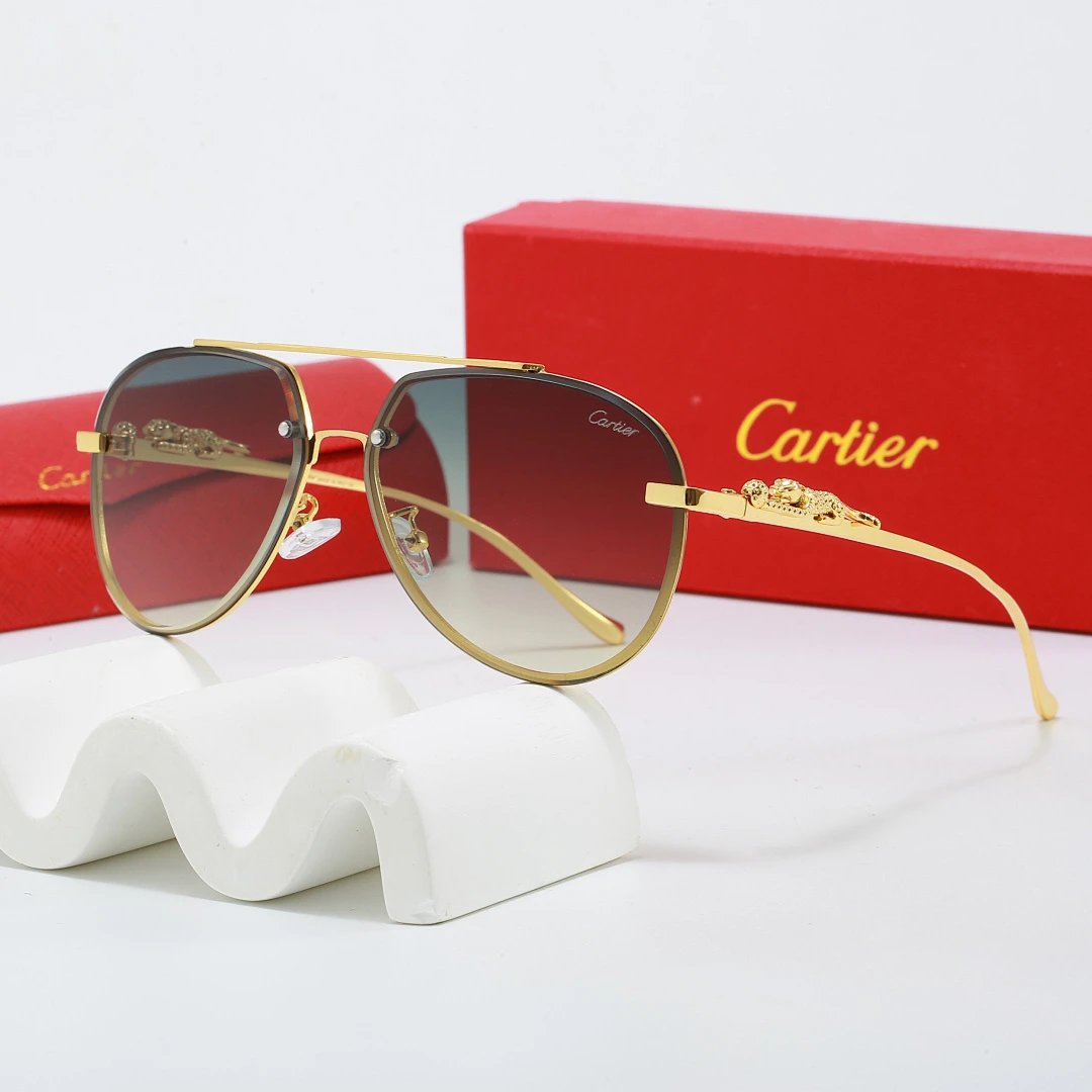 Cartier Red Tinted Lens Geometric Sunglasses, Polished Frame Style 02