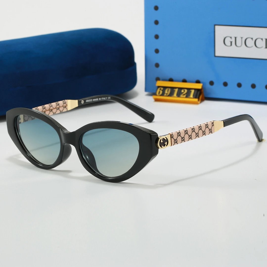 Gucci Blue Tinted Lens Square Sunglasses, Polished Frame Style 26