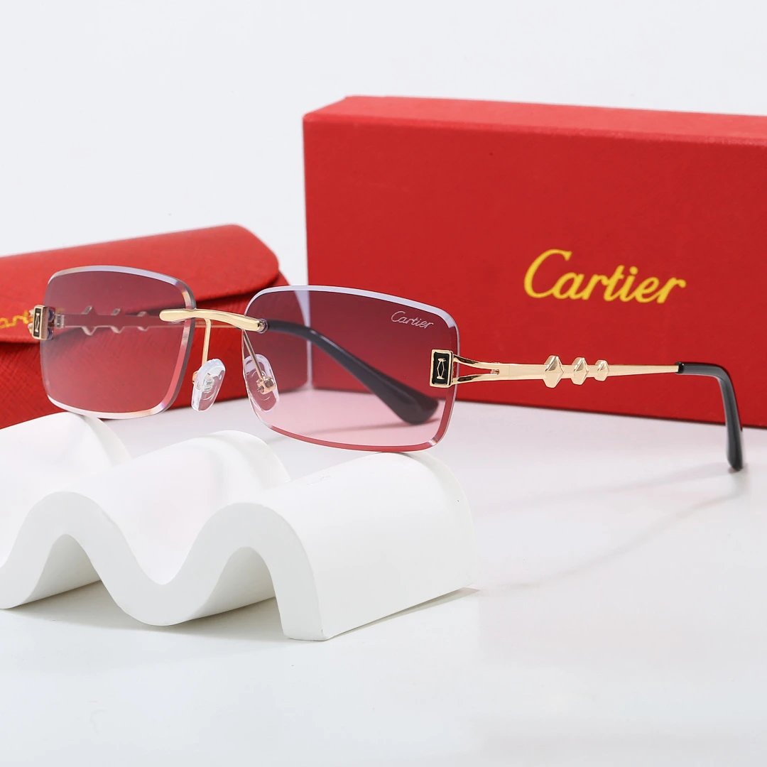 Cartier Red Tinted Lens Geometric Sunglasses, Polished Frame Style 04