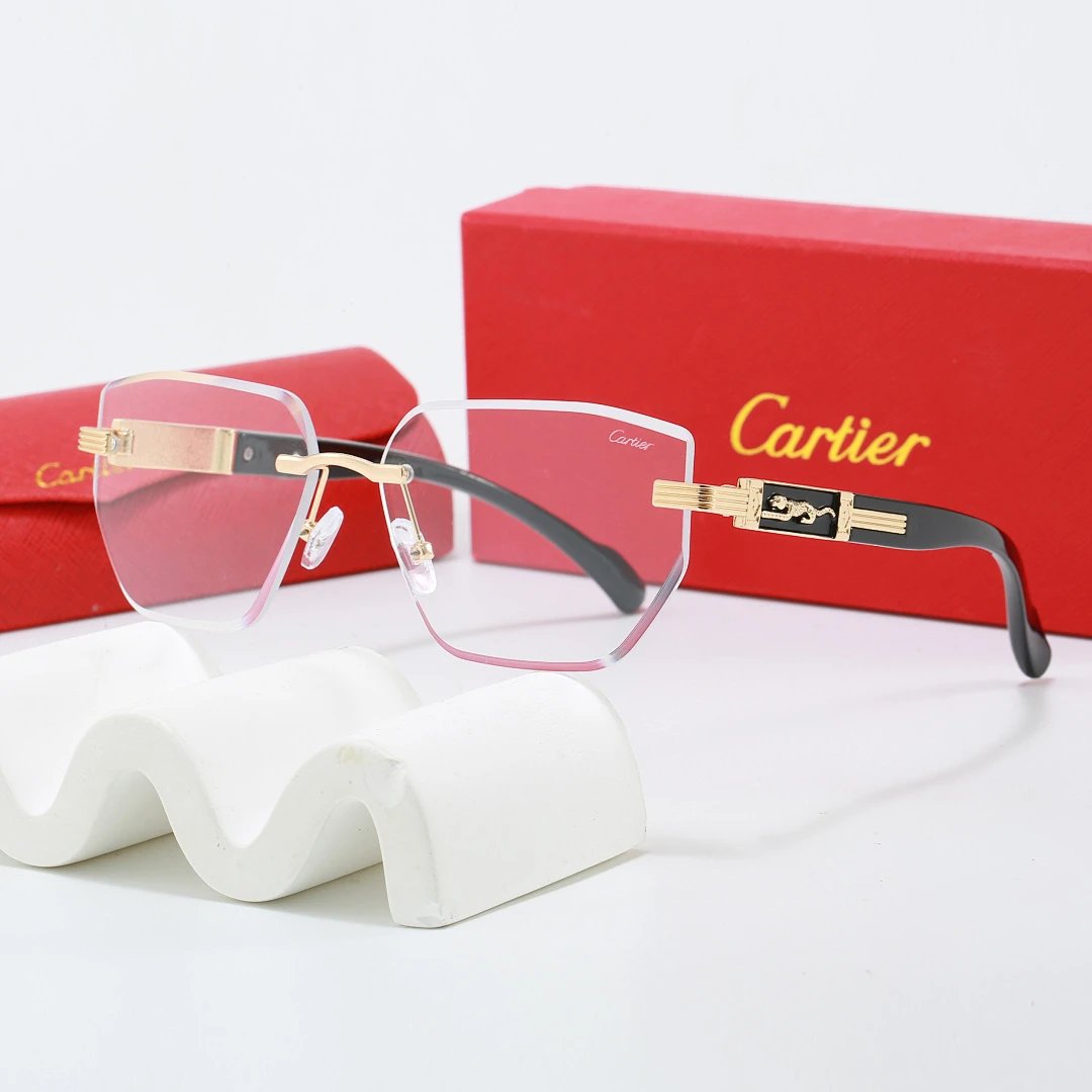 Cartier Red Tinted Lens Geometric Sunglasses, Polished Frame Style 03