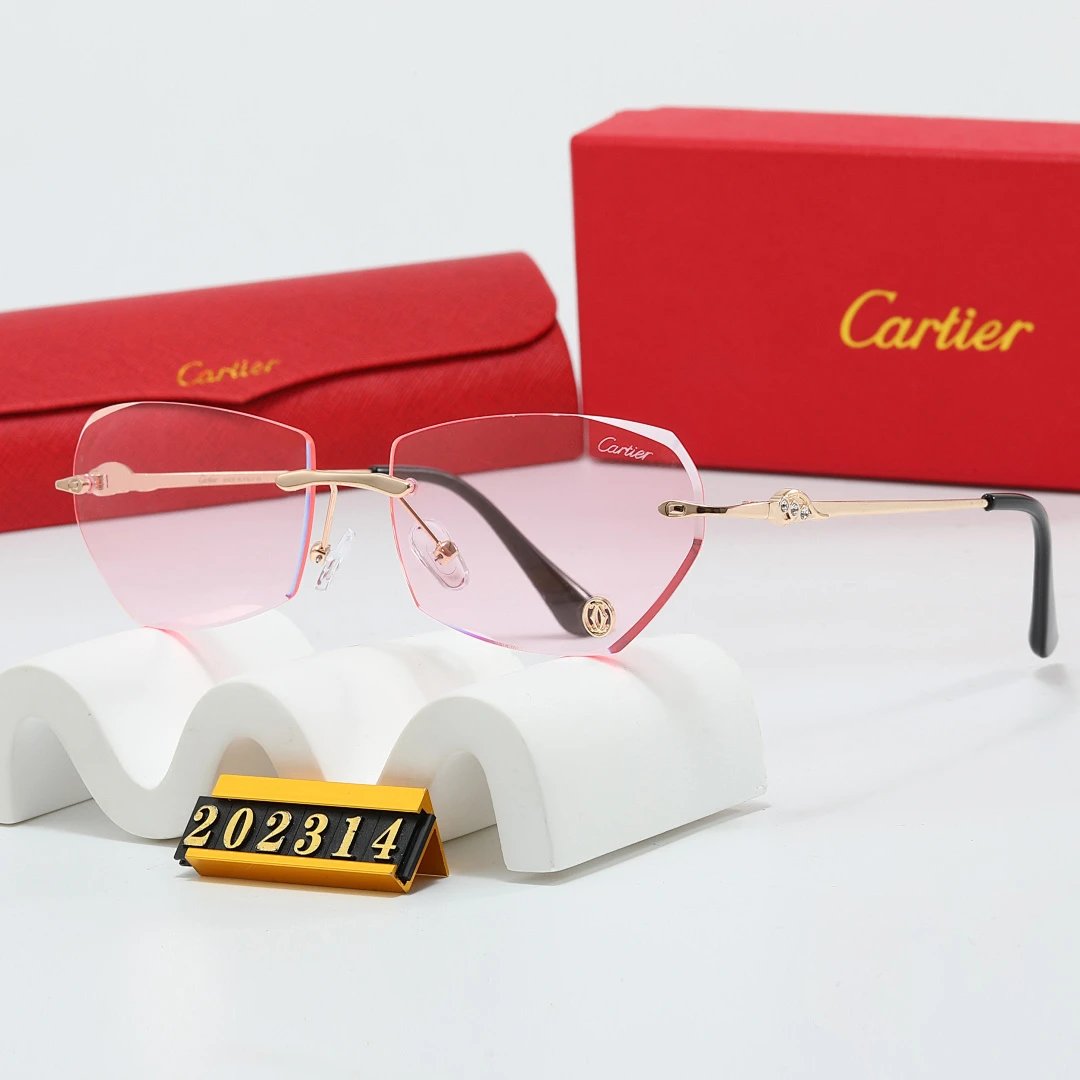 Cartier Red Tinted Lens Geometric Sunglasses, Polished Frame Style 19