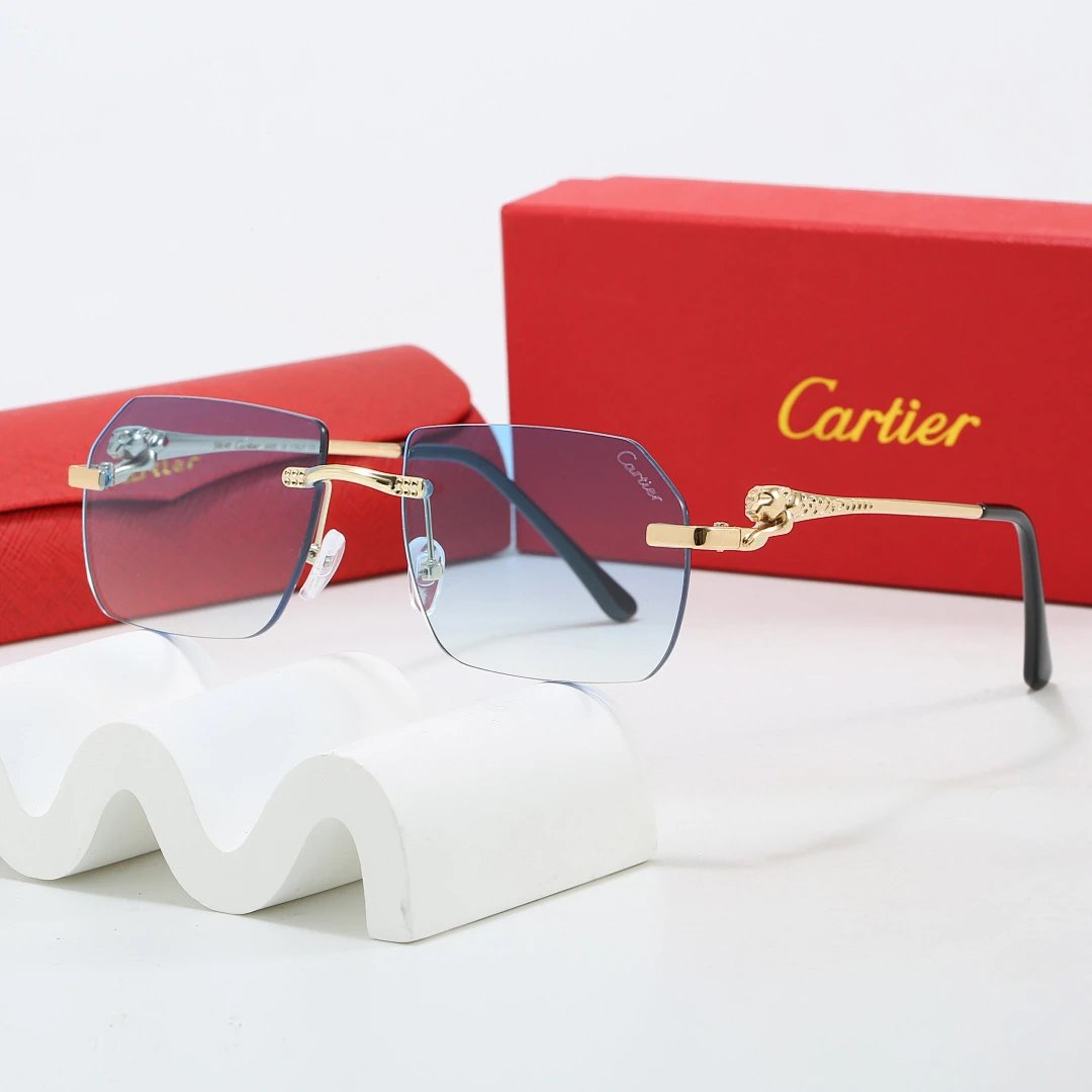 Cartier Red Tinted Lens Geometric Sunglasses, Polished Frame Style 19