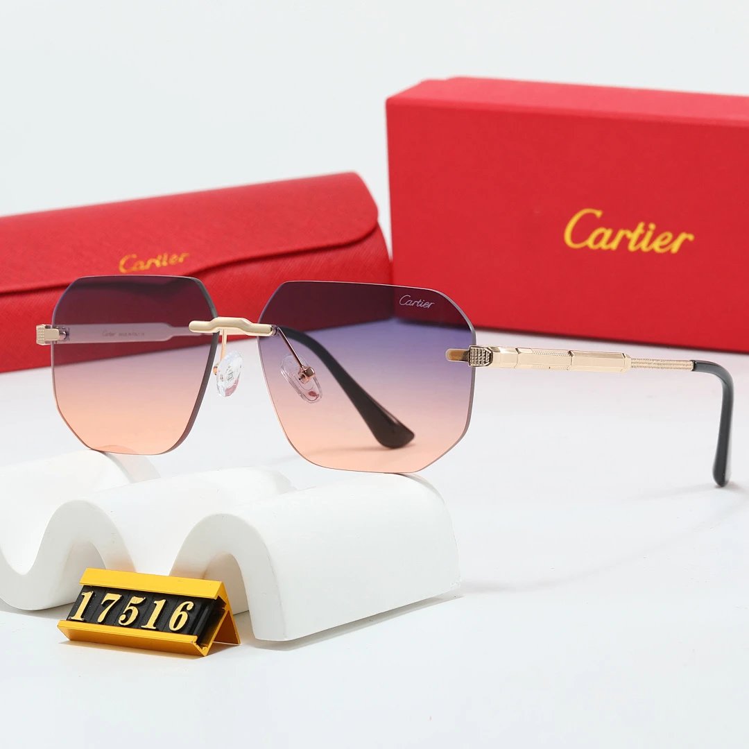 Cartier Red Tinted Lens Geometric Sunglasses, Polished Frame Style 14
