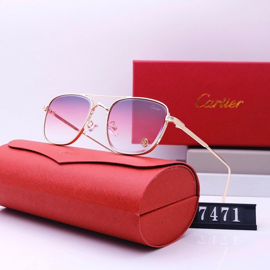 Cartier Red Tinted Lens Geometric Sunglasses, Polished Frame Style 08