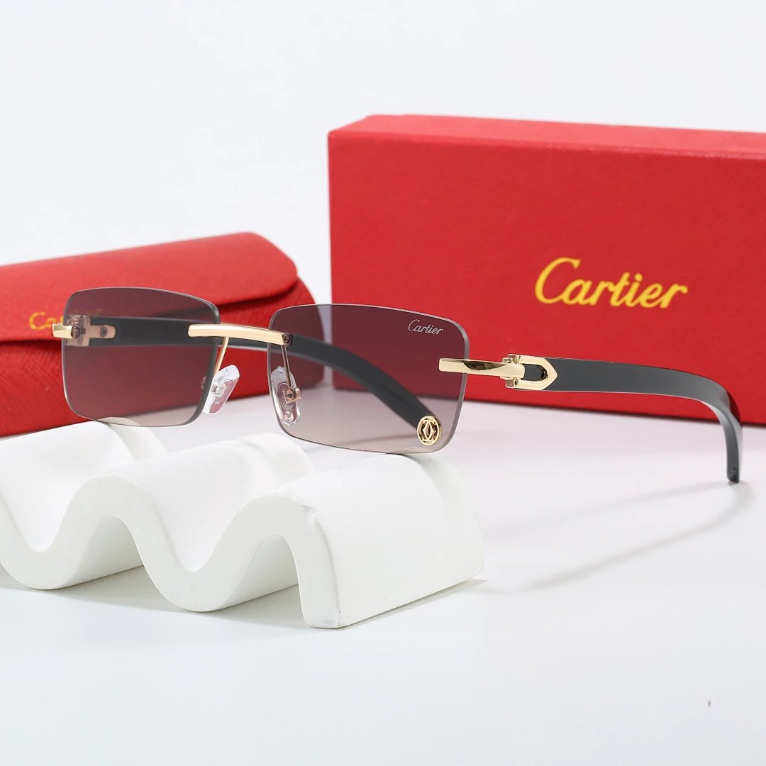 Cartier Red Tinted Lens Geometric Sunglasses, Polished Frame Style 06