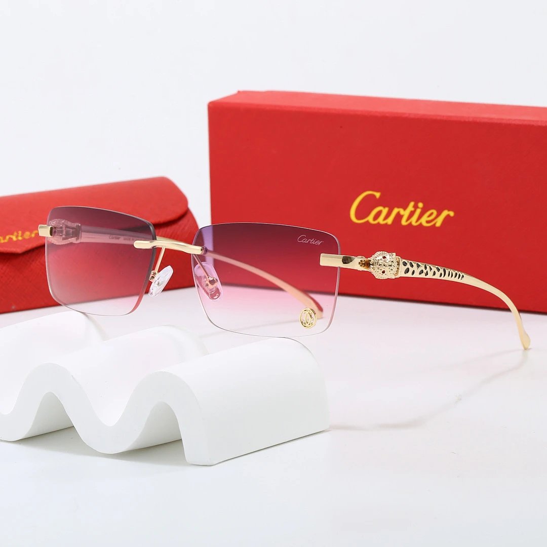 Cartier Red Tinted Lens Geometric Sunglasses, Polished Frame Style 02