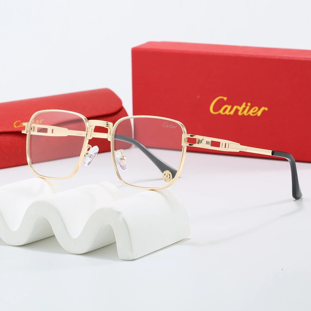 Cartier Red Tinted Lens Geometric Sunglasses, Polished Frame Style 03